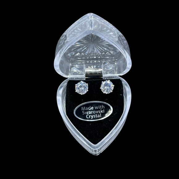 Swarovski Crystal Stud Earrings 8mm Silver Coquette Gift Holiday Glam NWOT - Picture 2 of 7